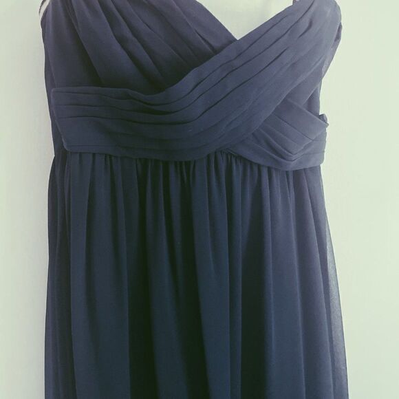 Will Levkoff Long Navy Blue Chiffon Strapless Gown 10 - Picture 2 of 10